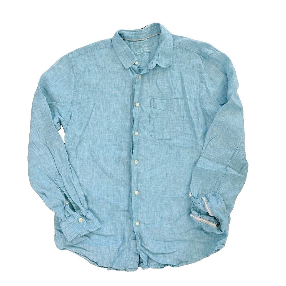 Marks & Spencers M&S Turquoise 100% Flax Linen Button Down Shirt L